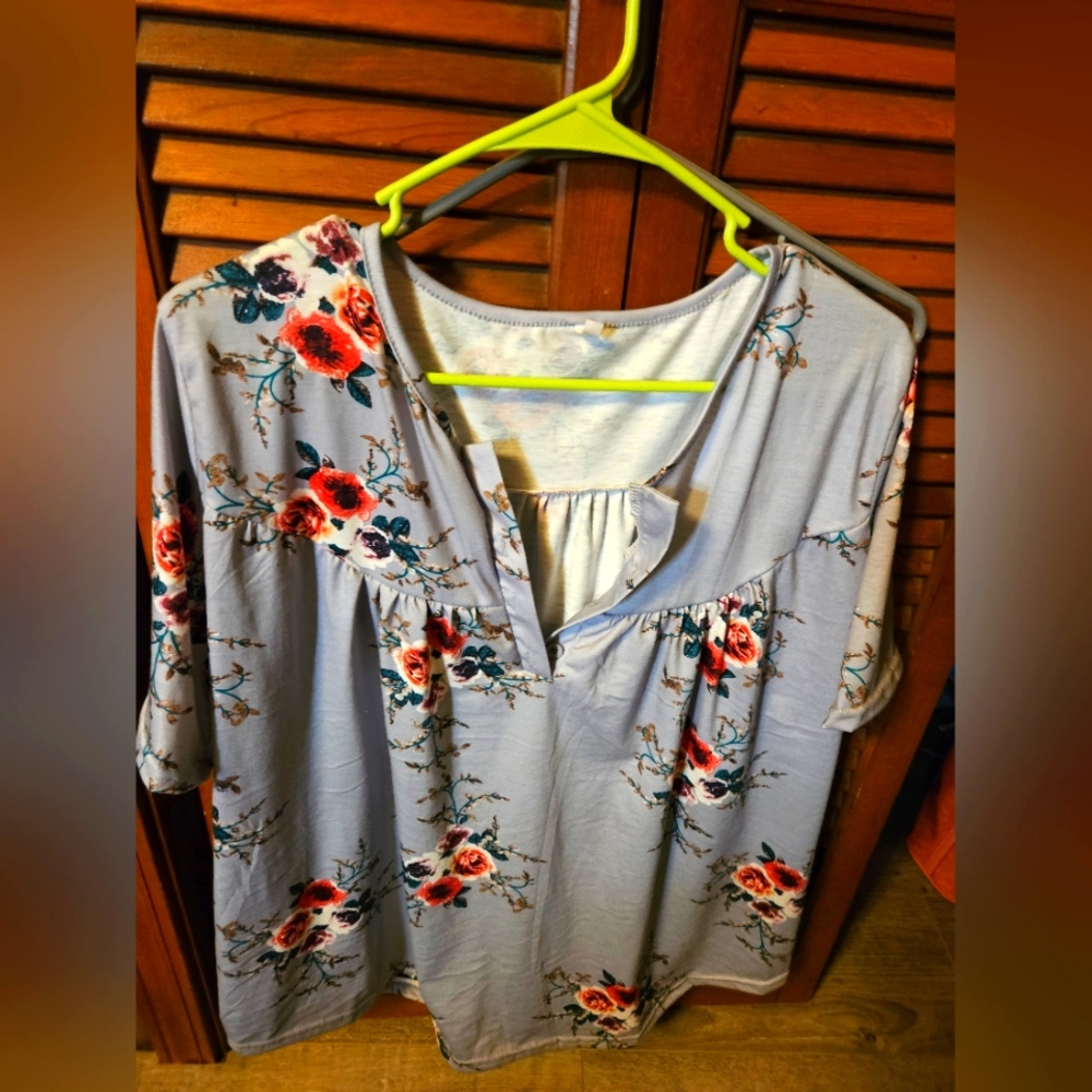 Blue with flowers shirt